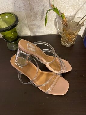 Dolce Vita Nude Clear Strap Block Heel Sandals